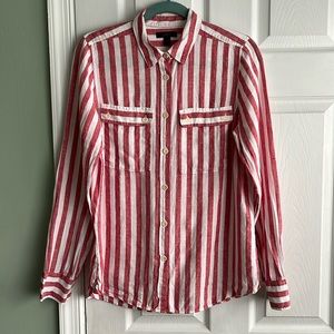 J. Crew Red and White Striped Button Down Shirt